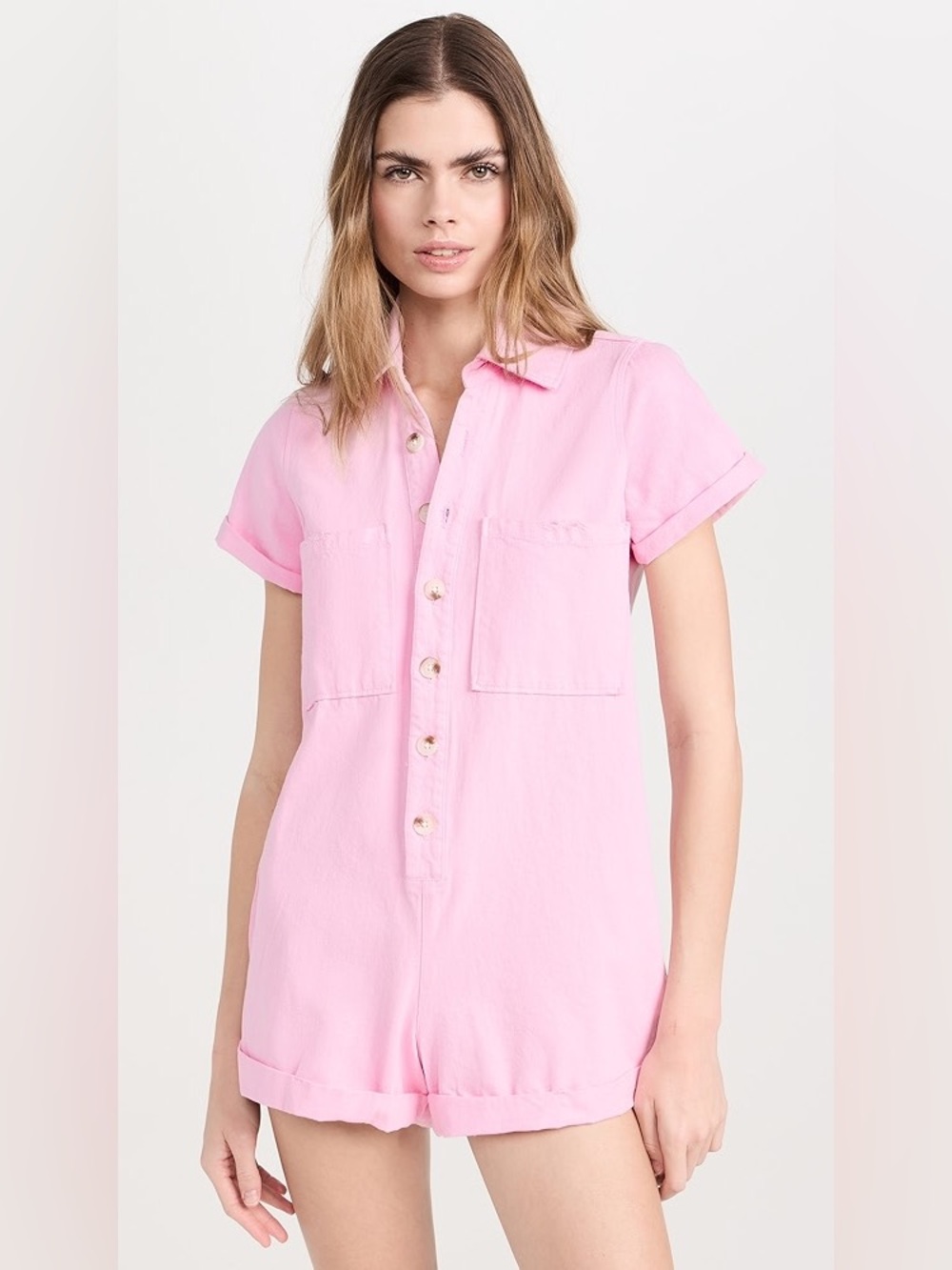 Show Me Your MuMu Range Romper Jumpsuit Pink Button Up NWT Size Medium Summer - Picture 2 of 14